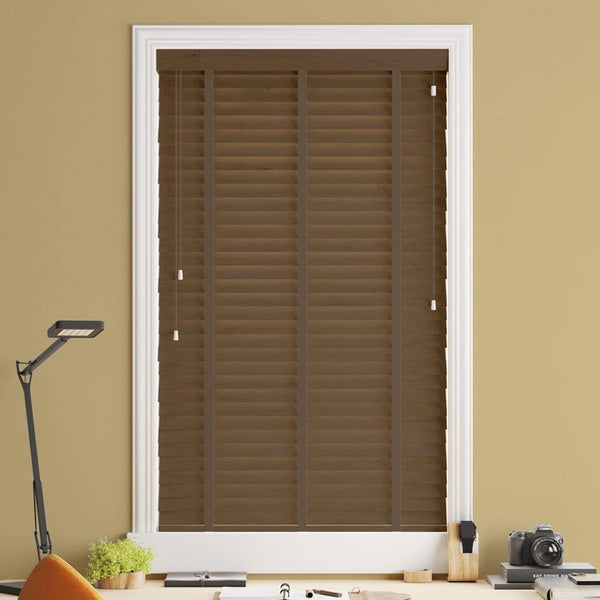 Sunwood Wood Auburn Made to Measure Venetian Blind with Toffee Tapes - Ideal