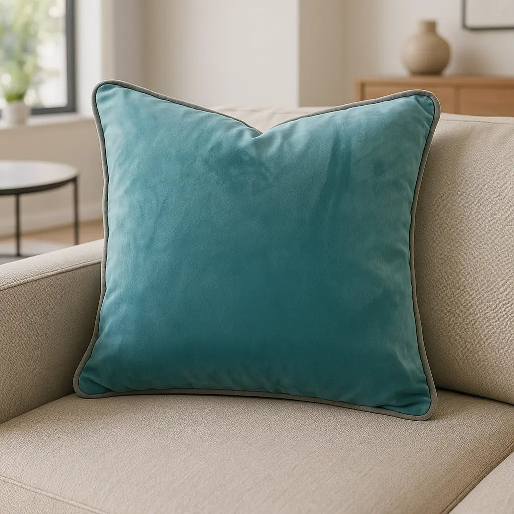 Piped Velvet Duck Egg / Silver Cushion Cover s 43cm x 43cm 43x43cm