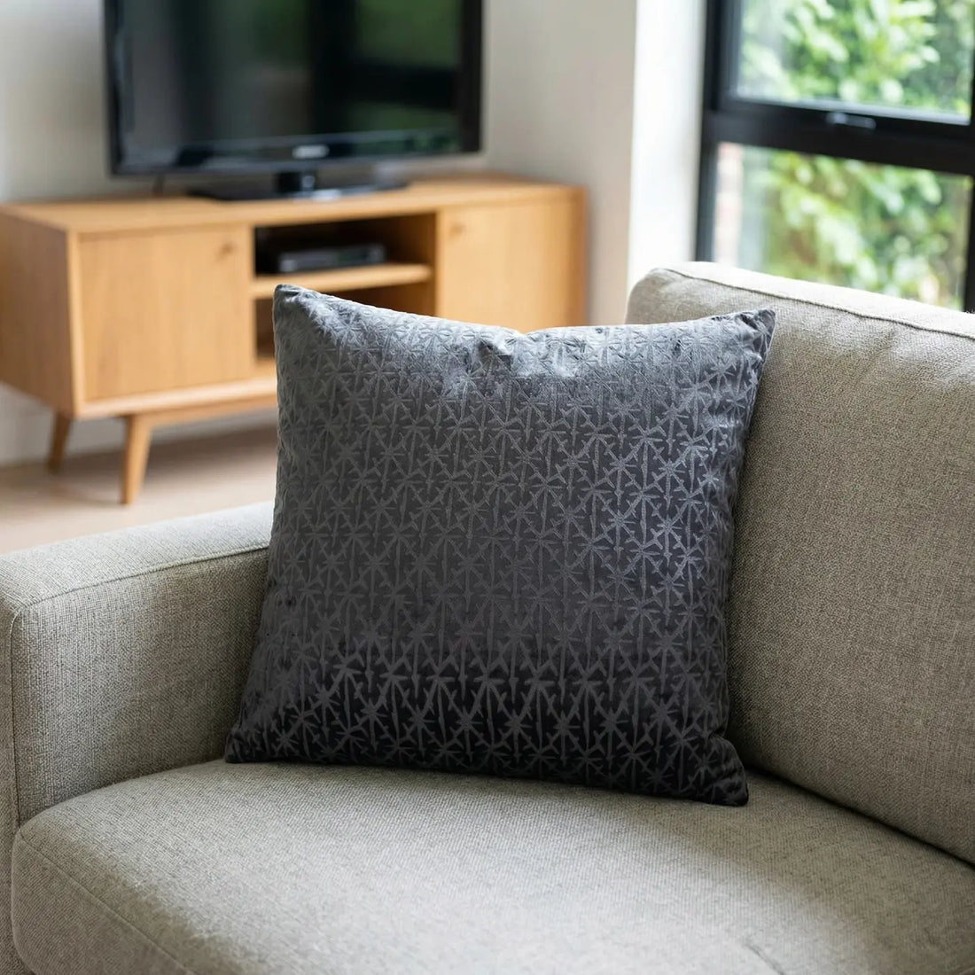 Temple Velvet Charcoal Cushion Cover 45cm x 45cm