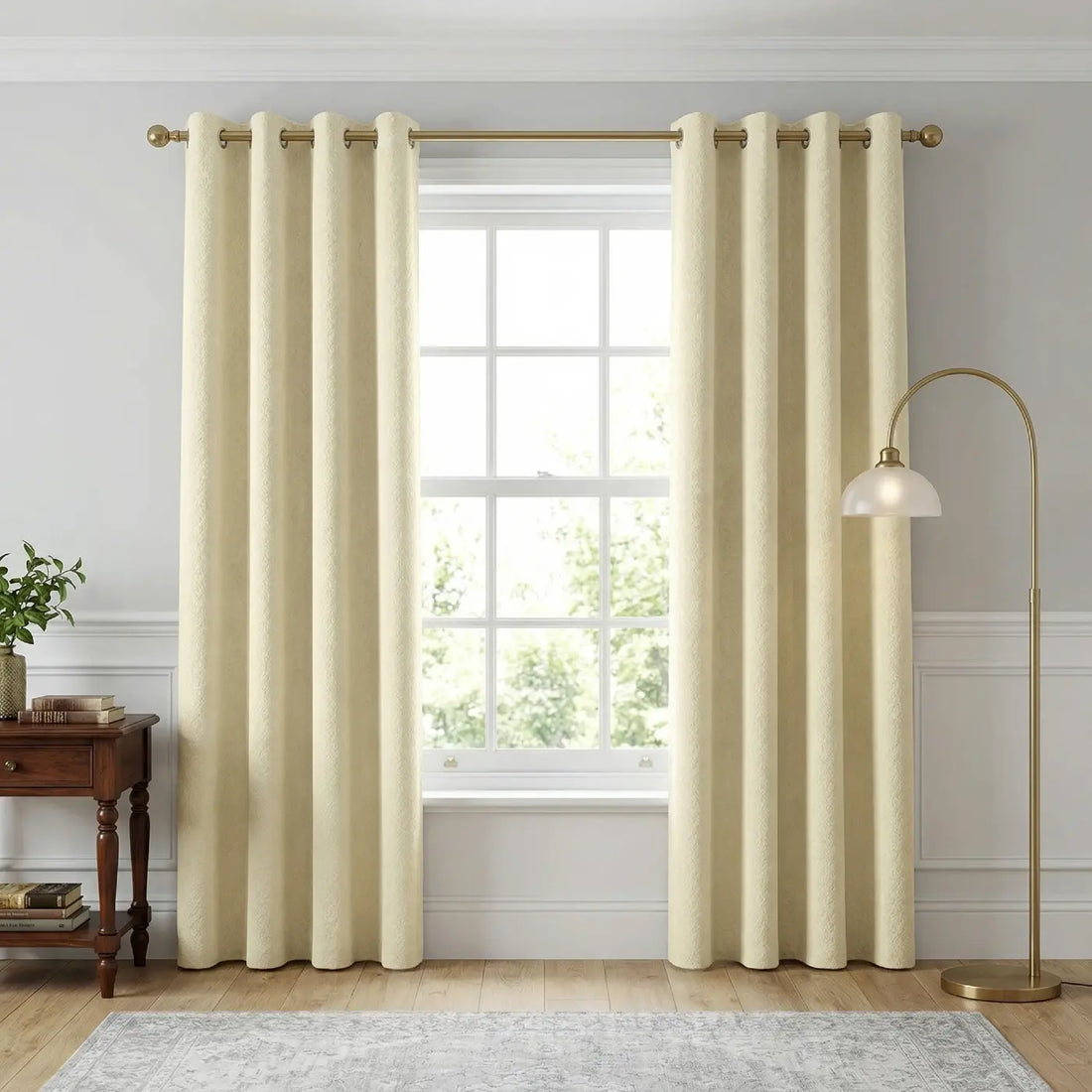 Temple Cream Velvet Thermal Blackout Eyelet Curtains