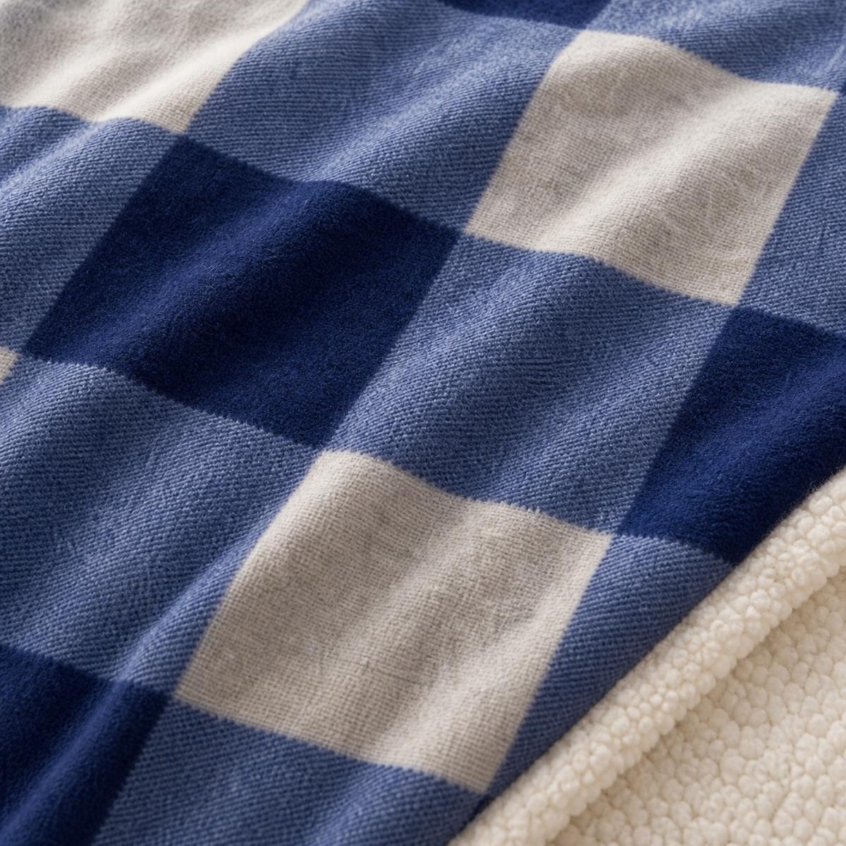 Macro close-up of the duvet cover fabric on the Theo Check Cosy Blue Duvet Cover Set