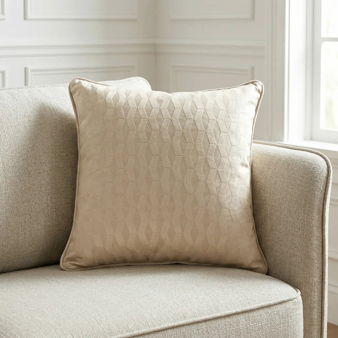 Tokyo Embossed Geometric Cream Cushion Cover 17x17" 43x43cm