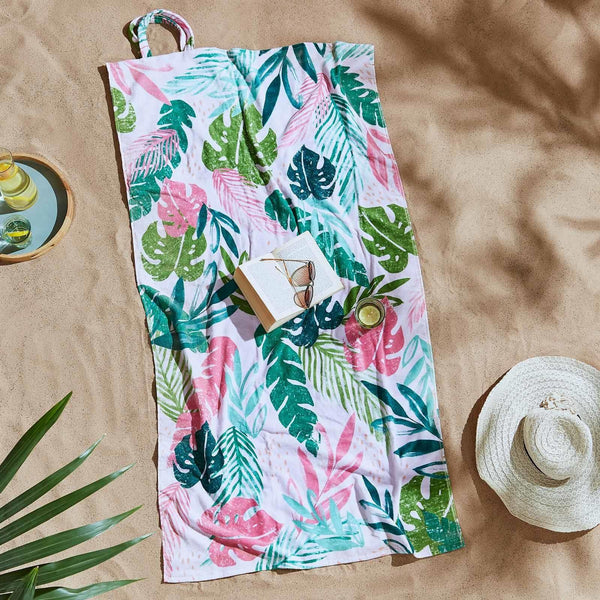 Tropical Palm Pink Beach Towel in a Bag - Ideal