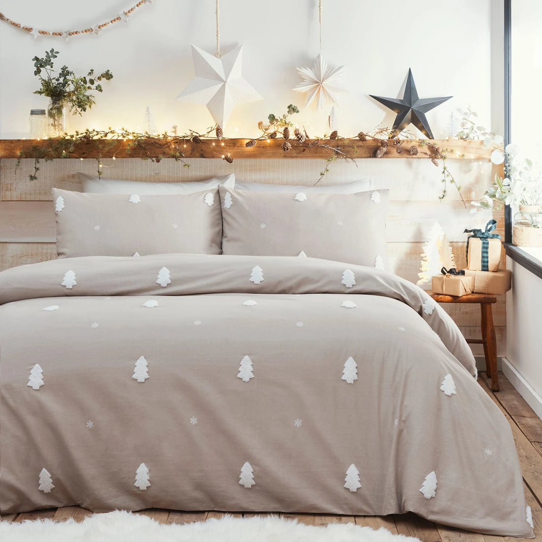 Tufted Trees Natural 100% Cotton Duvet Cover Set
