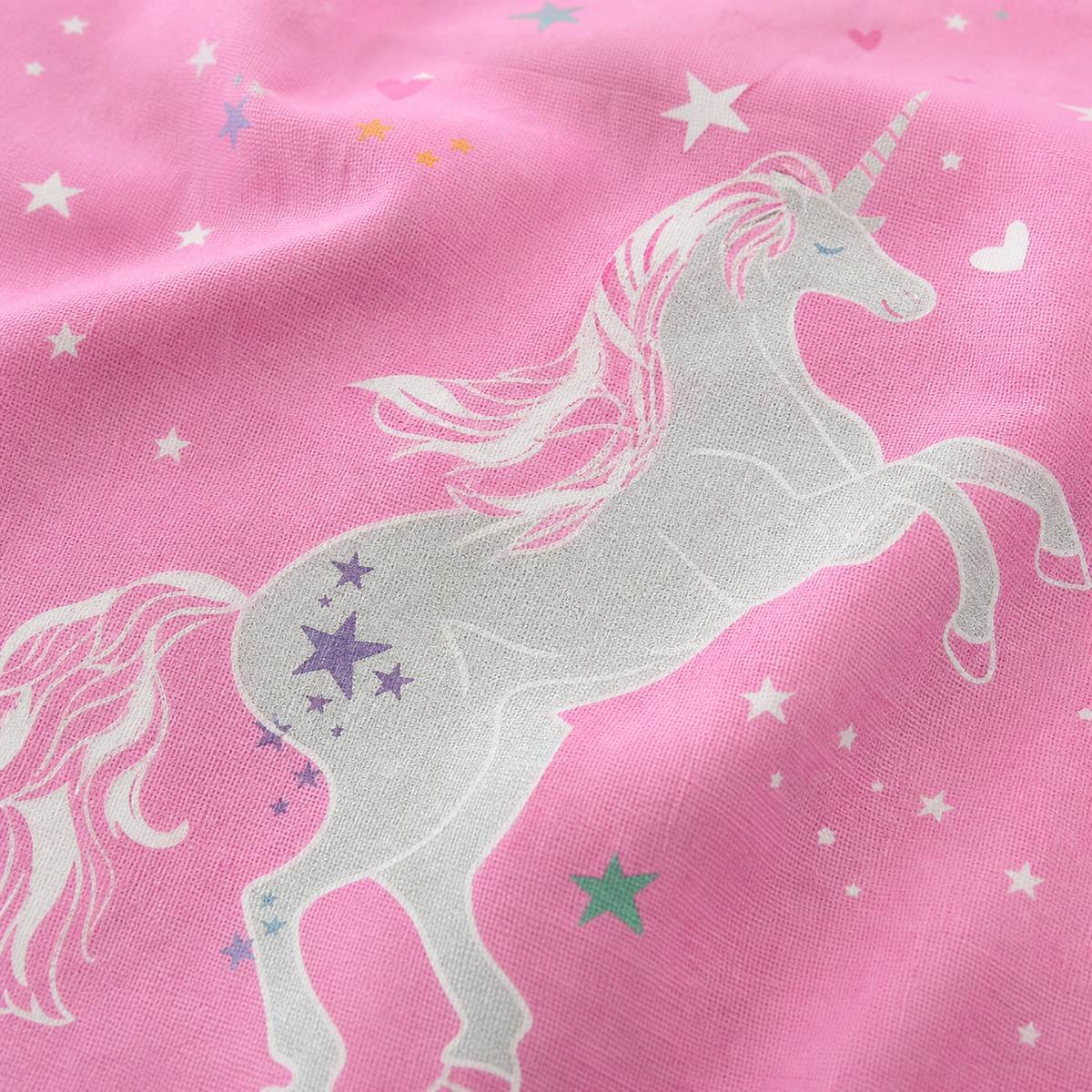 Macro close-up of the duvet cover fabric on the Unicorn Glow In The Dark Kids Duvet Cover Set