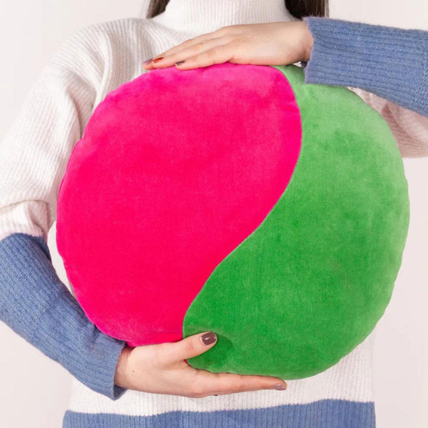 Unity Velvet Round Cushion Green + Pink - Ideal