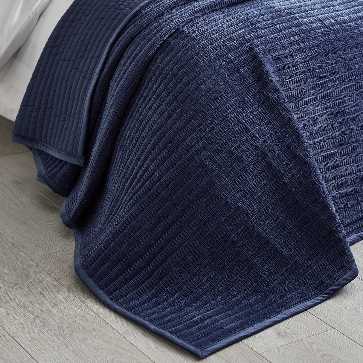 Catherine Lansfield Velvet Pinsonic Quilted 220x220cm Bedspread Navy Blue