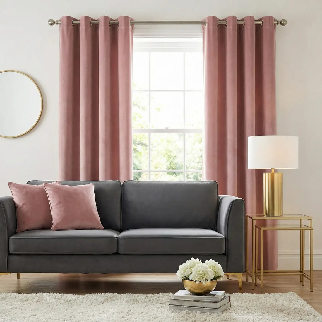 Blush Velvet Blackout Eyelet Curtains