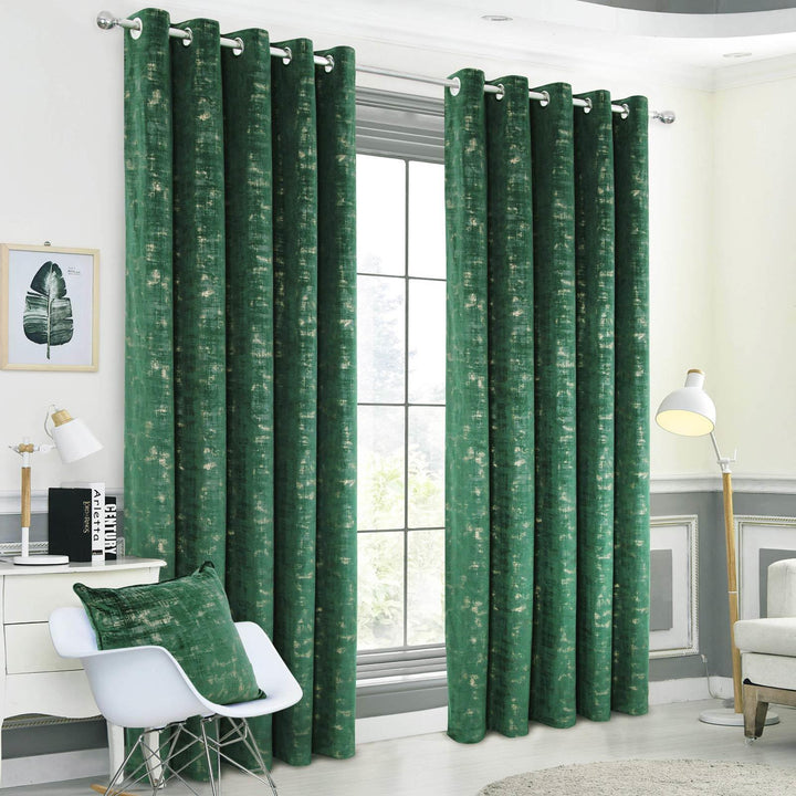 Venice Metallic Thermal Eyelet Curtains Green - Ideal
