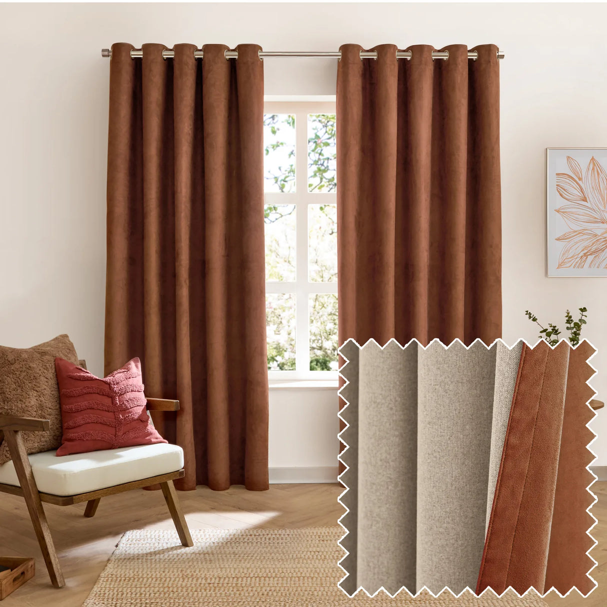 Verso Reversible Suede-look Blackout Eyelet Curtains Cinammon - image 2