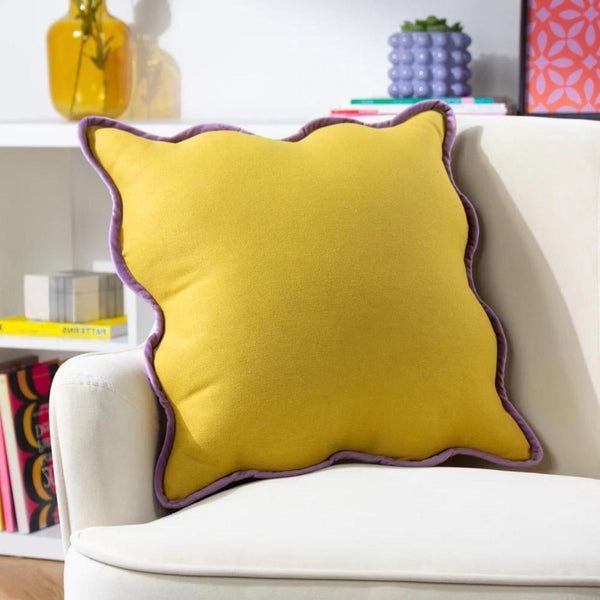 Wiggle Velvet Piped Cushion Yellow + Lilac - Ideal