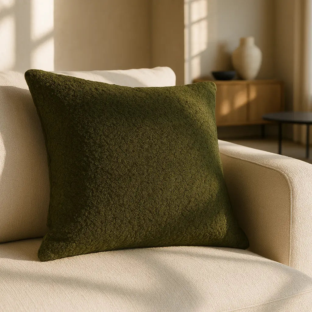 Wiltshire Boucle Green Cushion Cover and Filled Cushion 45cm x 45cm