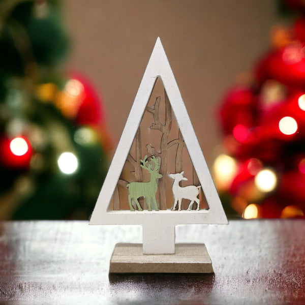 Wooden Reindeer & Tree Decoration - Ideal