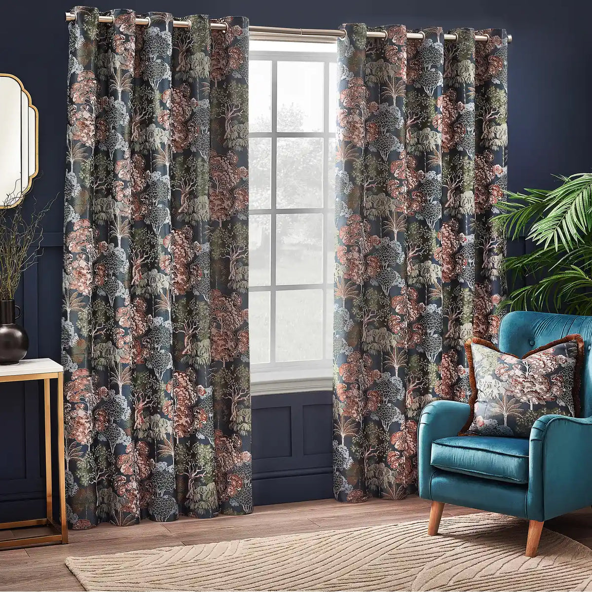 Woodlands Tapestry Velvet Navy Cushion Cover 55cm x 55cm - additional product view 5