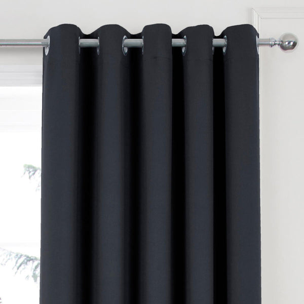Woven Blackout Eyelet Curtains Black - Ideal