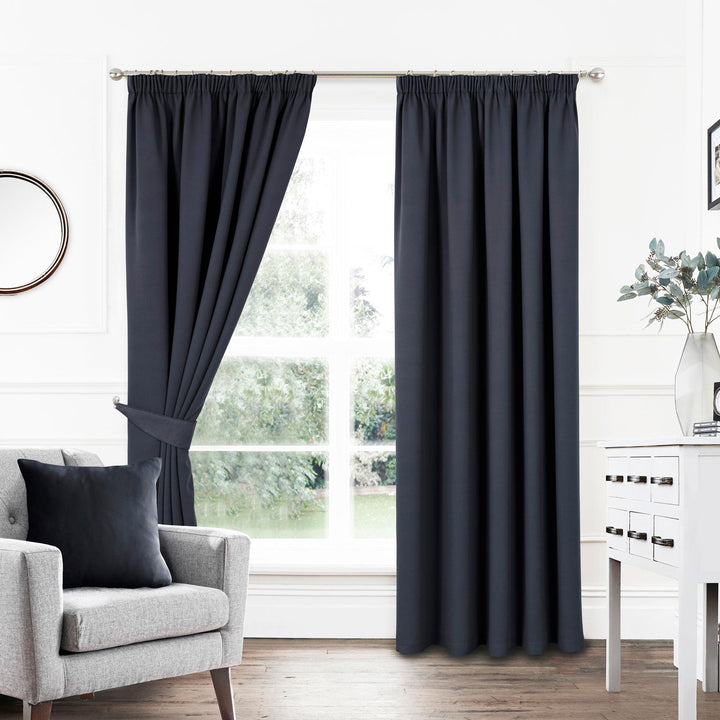 Woven Blackout Tape Top Curtains Black - Ideal