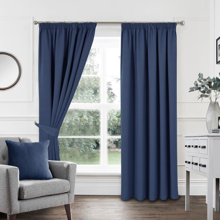 Woven Blackout Tape Top Curtains Navy - Ideal