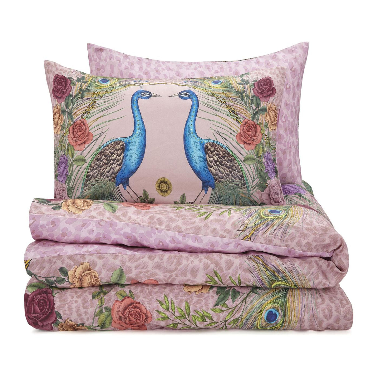 Matthew Williamson Xanadu Peacock 200 Thread Count Cotton Sateen Duvet Cover Set with Pillowcase Pink