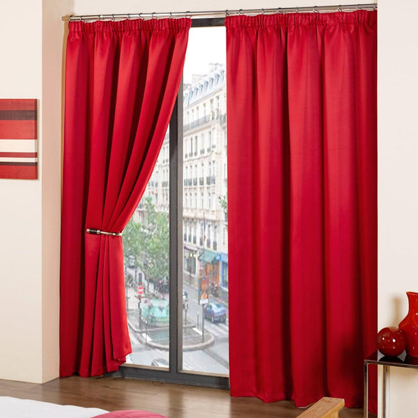 Cali Plain Thermal Blackout Tape Top Curtains Red - 46'' x 54'' - Ideal Textiles