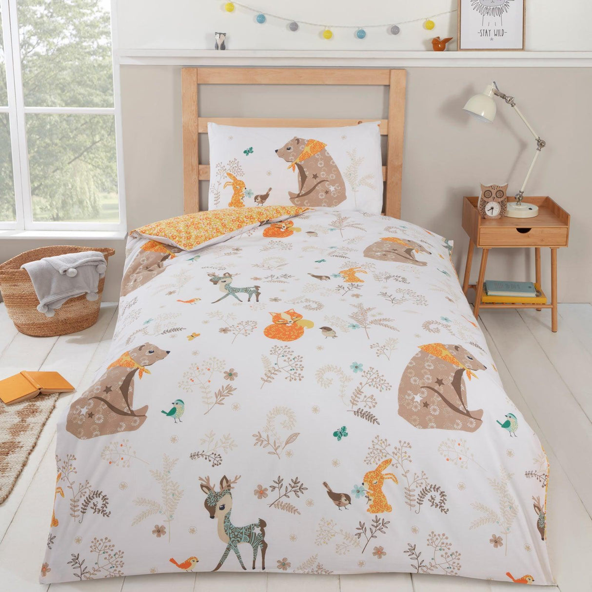 Woodland Friends Reversible Ochre Duvet Cover Set Kids Bedding Rapport Toddler