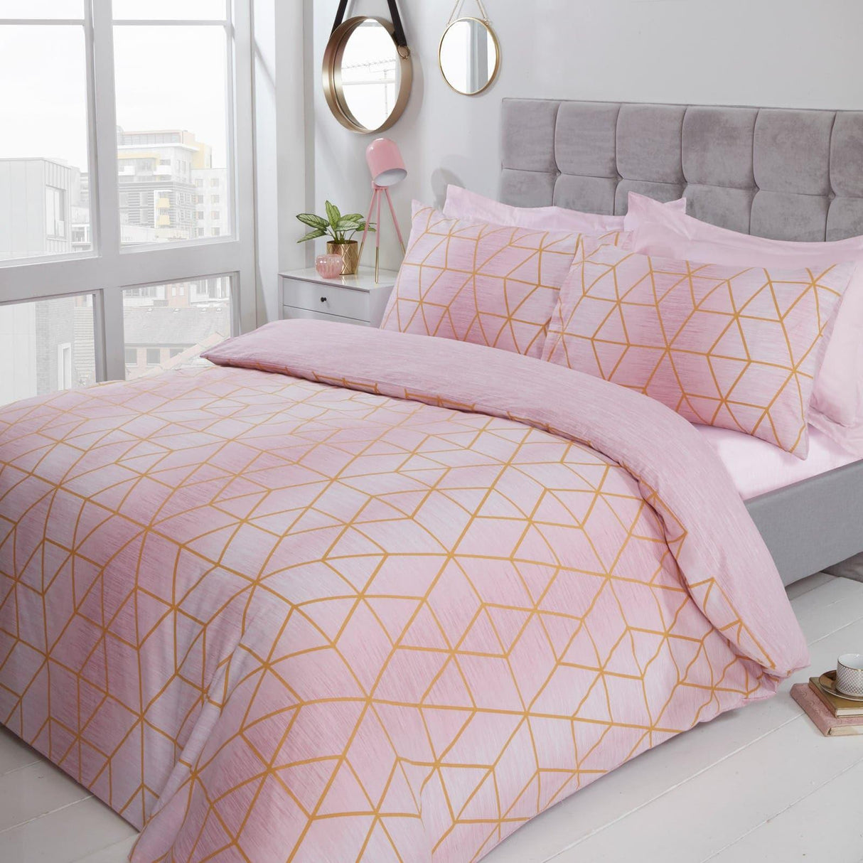 Calvin Geometric Ombre Blush Pink Duvet Cover Set Duvet Cover Rapport Single