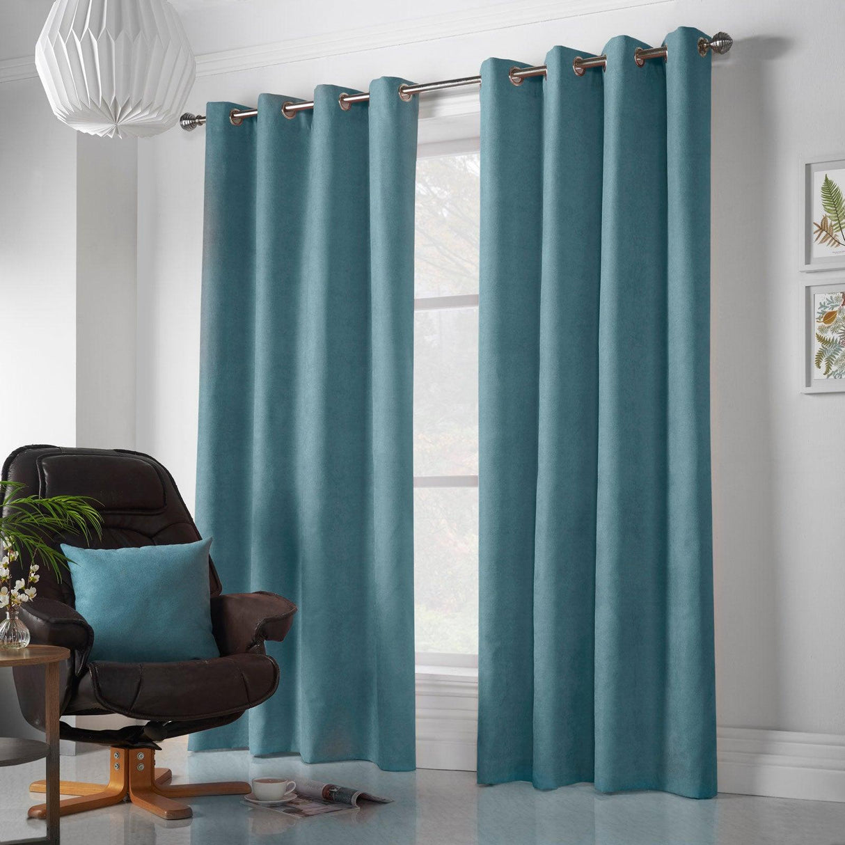 Velvet Chenille Eyelet Curtains Teal Eyelet Curtains Alan Symonds 56'' x 54''