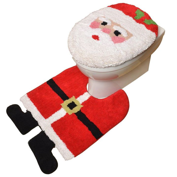 Santa Christmas Toilet Seat Cover & Pedestal Mat Set -  - Ideal Textiles