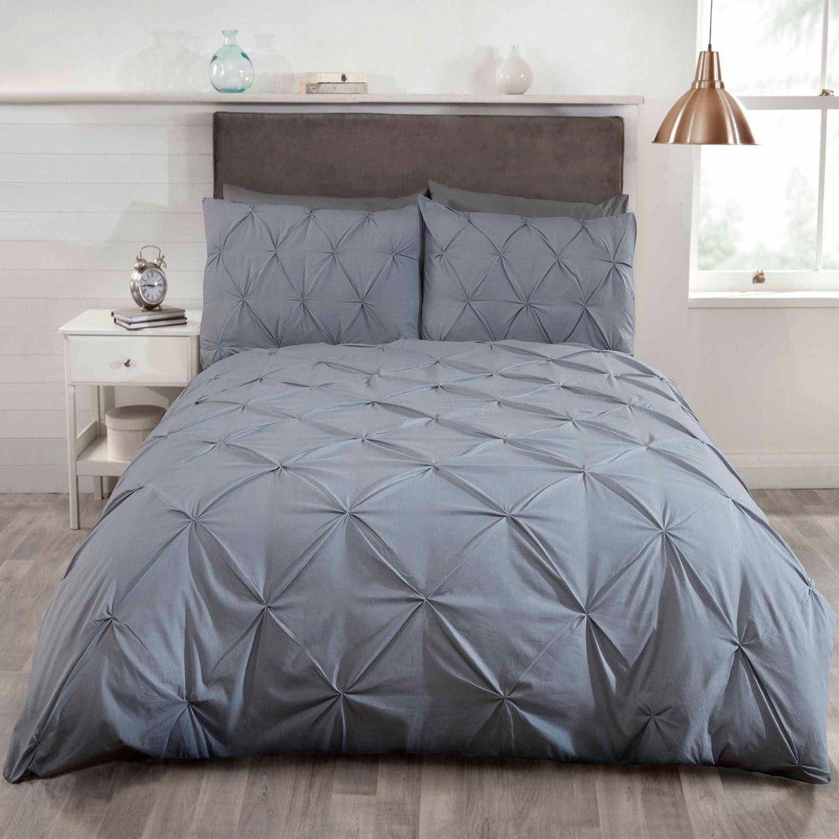 Balmoral Diamond Pin-Tuck Grey Duvet Cover Set Duvet Cover Rapport Single