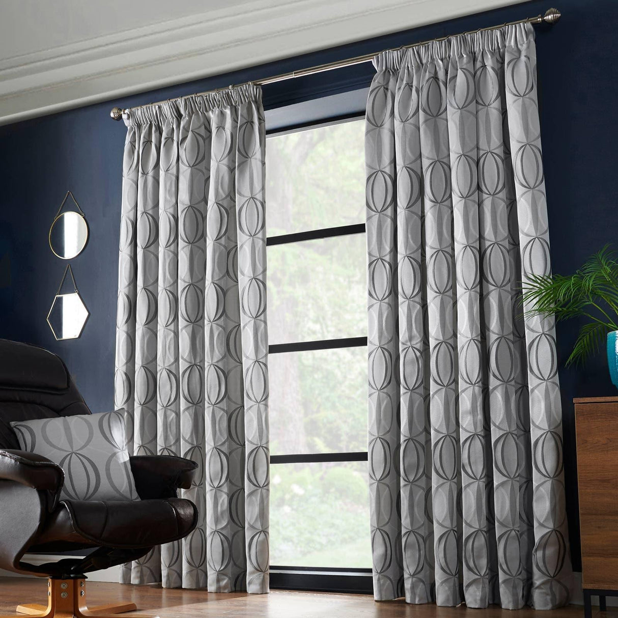 Omega Geometric Jacquard Lined Tape Top Curtains Silver Tape Top Curtains Alan Symonds 46'' x 54''