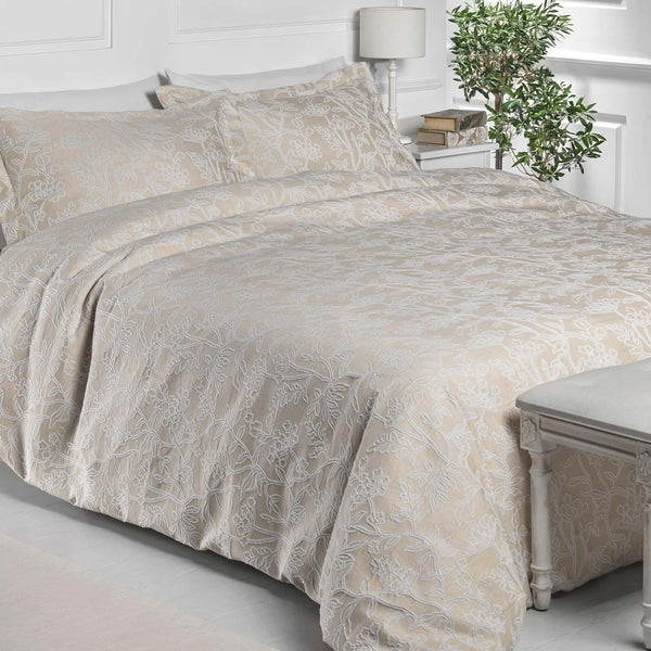 Arley Luxury Cotton Floral Jacquard Linen Duvet Cover Set - Single - Ideal Textiles