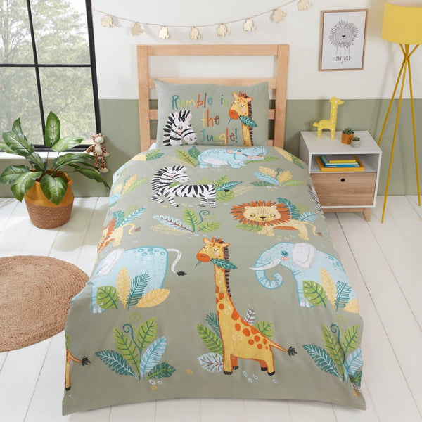 Rumble in the Jungle Reversible Green Duvet Cover Set - Single - Ideal Textiles