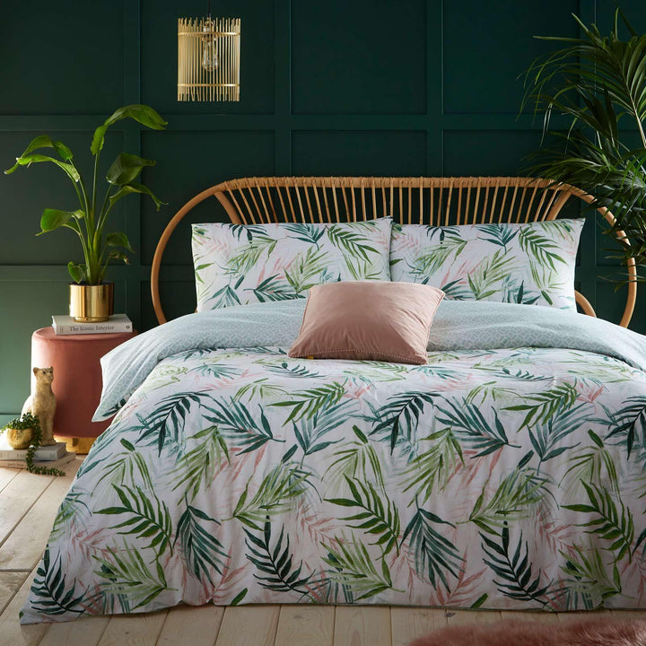 Bali Palm Botanical Green Duvet Cover Set - Single - Ideal Textiles