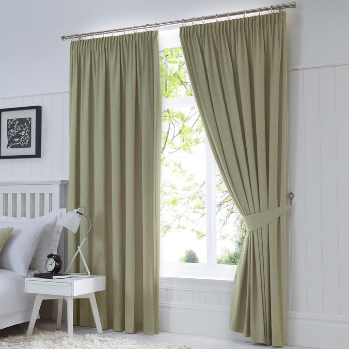 Dijon Blackout Thermal Tape Top Curtains Green - 46'' x 54'' - Ideal Textiles