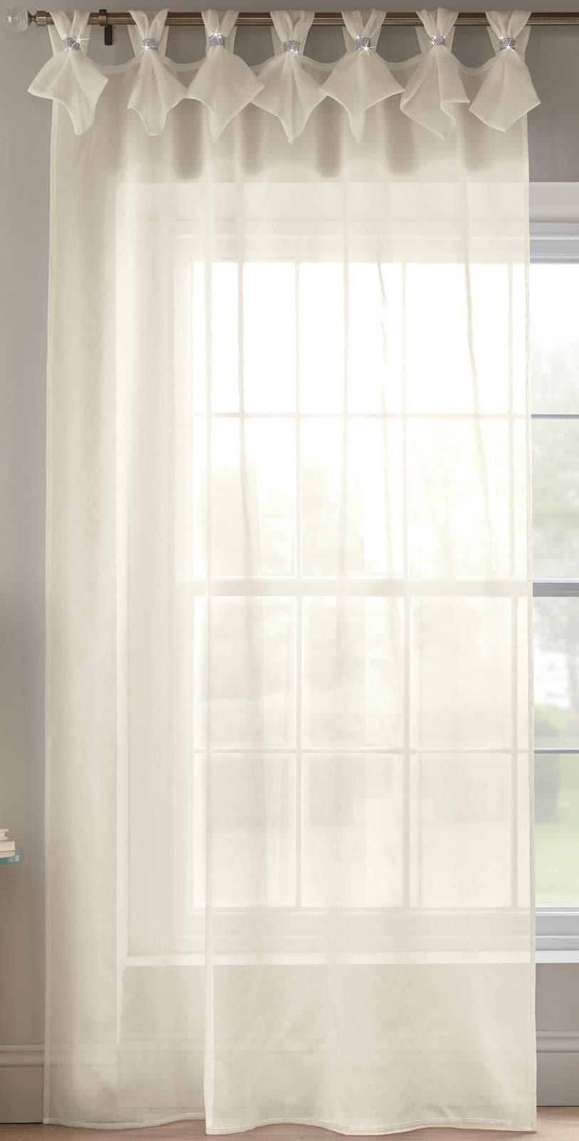 Tiara Diamante Tab Top Voile Curtain Panels Cream Voile Curtain Alan Symonds