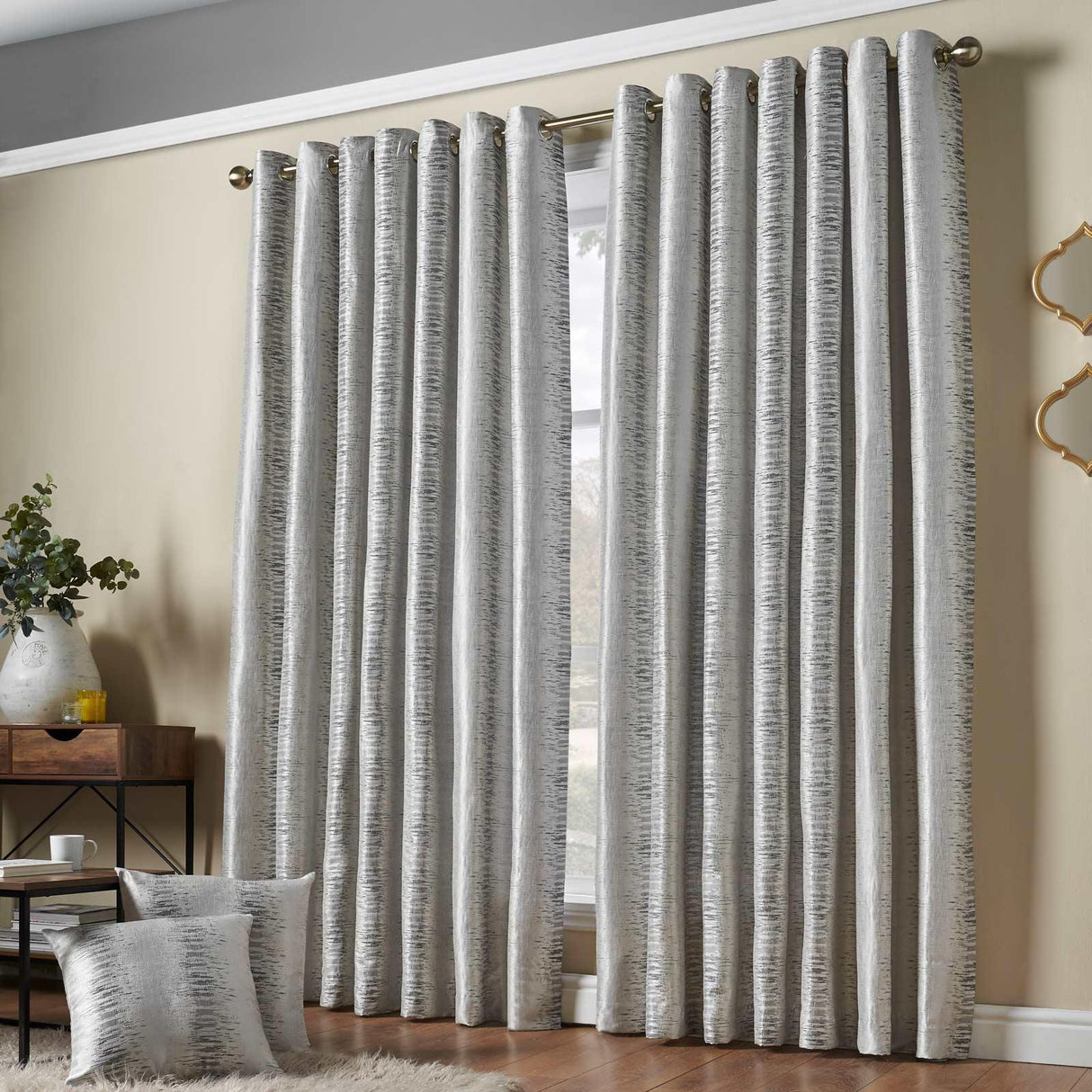 Reflections Jacquard Eyelet Curtains Silver Eyelet Curtains Alan Symonds 46'' x 54''