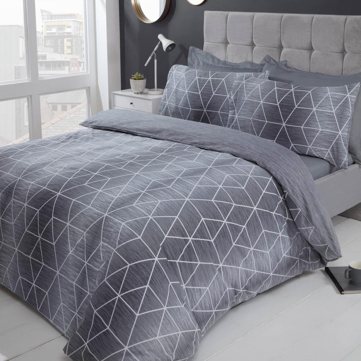Calvin Geometric Ombre Grey Duvet Cover Set Duvet Cover Rapport Single