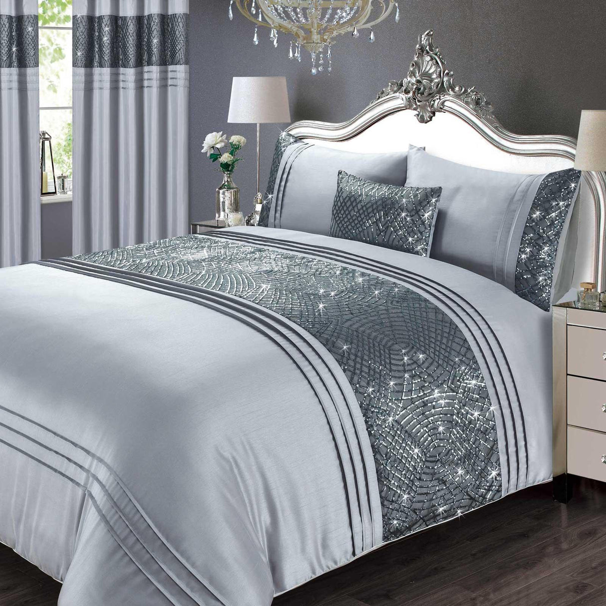 Charleston Glitter Sparkle Grey Duvet Cover Set Duvet Cover Rapport Single