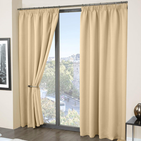 Cali Plain Thermal Blackout Tape Top Curtains Beige - 46'' x 54'' - Ideal Textiles