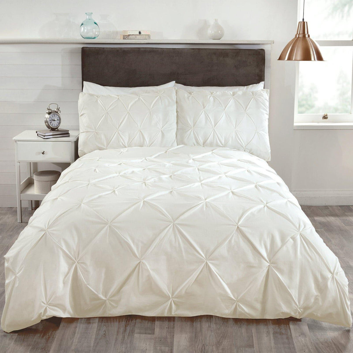 Balmoral Diamond Pin-Tuck Cream Duvet Cover Set Duvet Cover Rapport Single