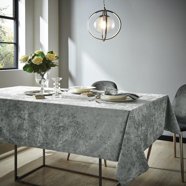 Crushed Velvet Tablecloths Silver - 132cm x 178cm - Ideal Textiles