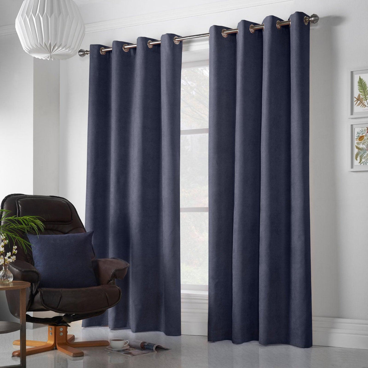 Velvet Chenille Eyelet Curtains Navy Eyelet Curtains Alan Symonds 56'' x 54''
