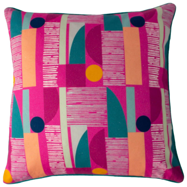 Barcelona Geometric Art Deco Fuchsia Filled Cushions 20'' x 20'' - Polyester Pad - Ideal Textiles