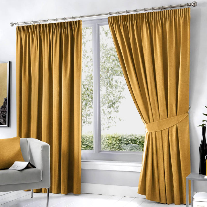 Dijon Blackout Thermal Tape Top Curtains Ochre - 46'' x 54'' - Ideal Textiles