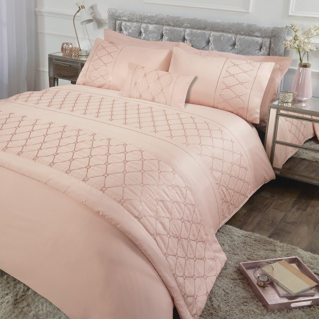 Monaco Sequin Sparkle Embellished Blush Pink Duvet Cover Set Duvet Cover Rapport Single