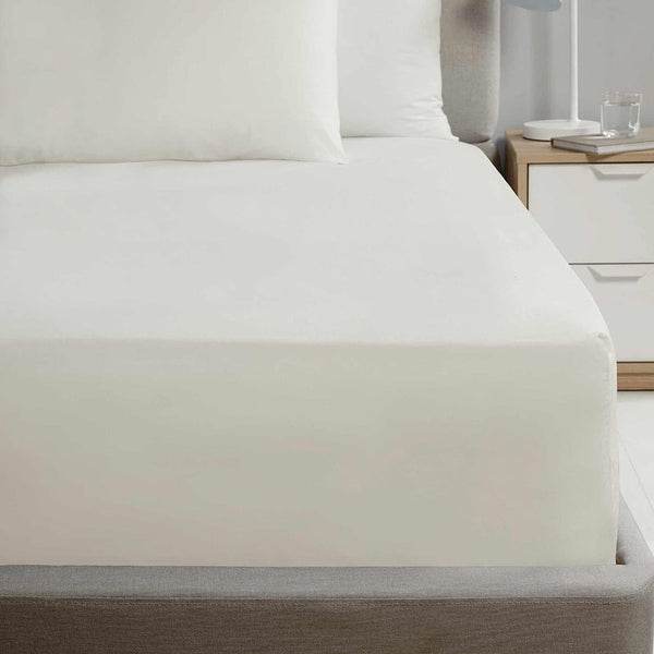 Plain Percale 38cm Extra Deep Fitted Sheets Cream - Single - Ideal Textiles