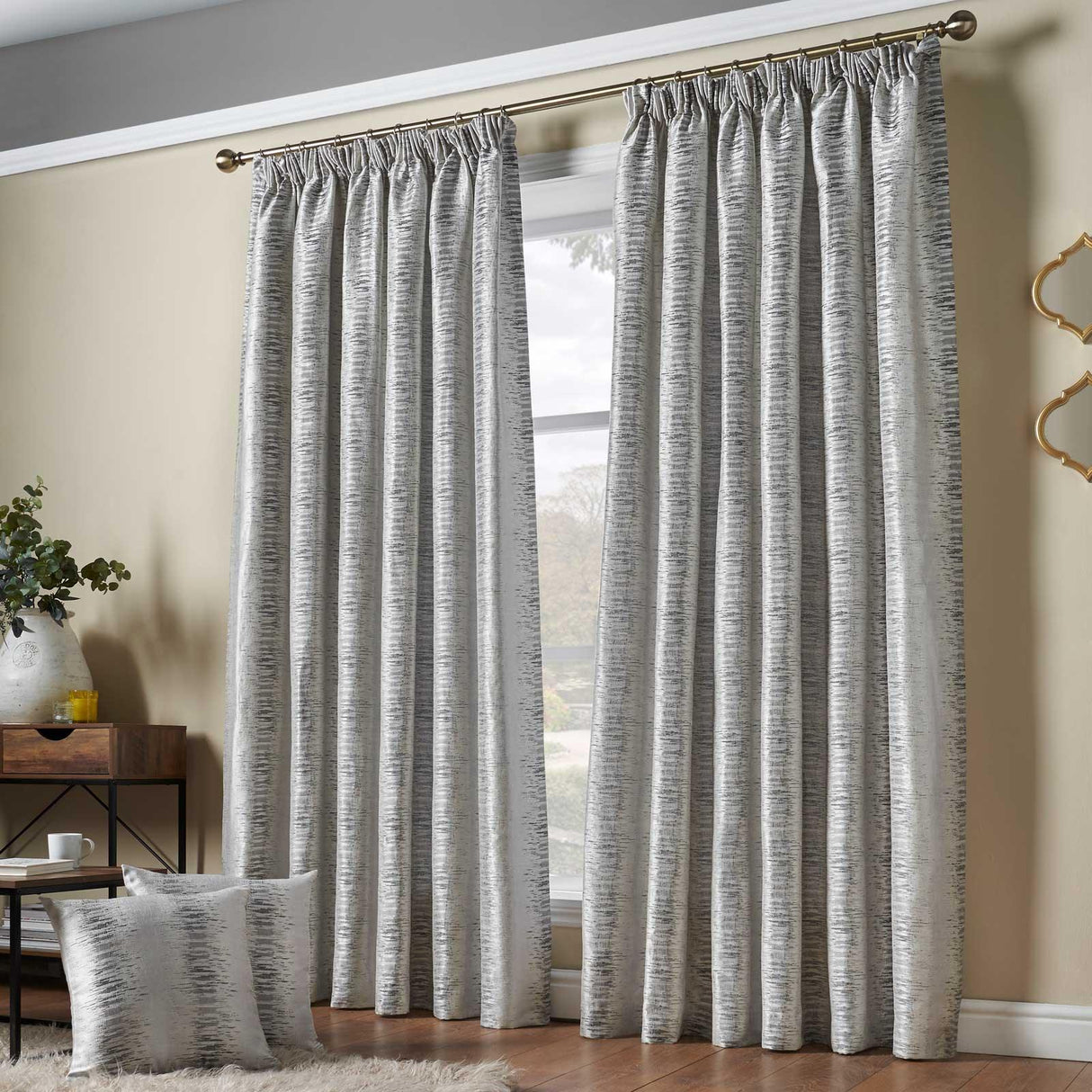 Reflections Jacquard Lined Tape Top Curtains Silver Tape Top Curtains Alan Symonds 46'' x 54''