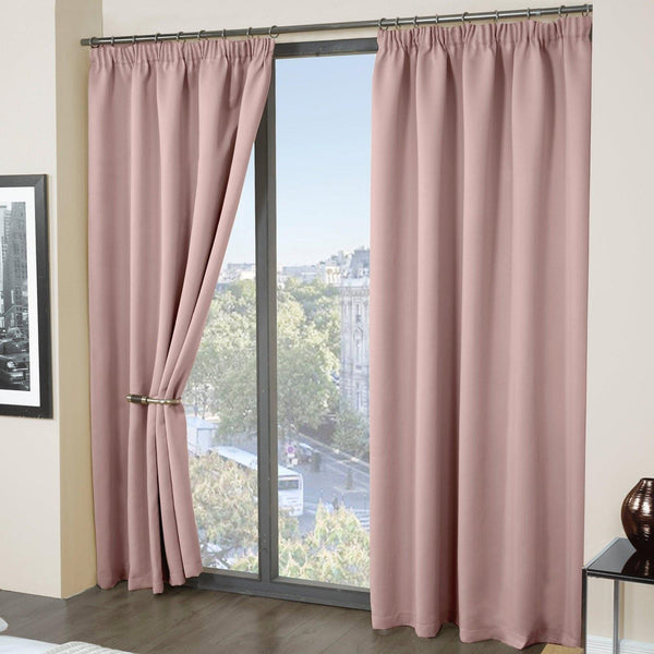 Cali Plain Thermal Blackout Tape Top Curtains Blush Pink - 46'' x 54'' - Ideal Textiles