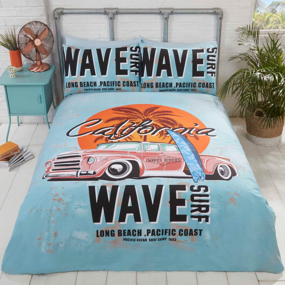 California Palm Tree Reversible Blue Duvet Cover Set Duvet Cover Rapport Single