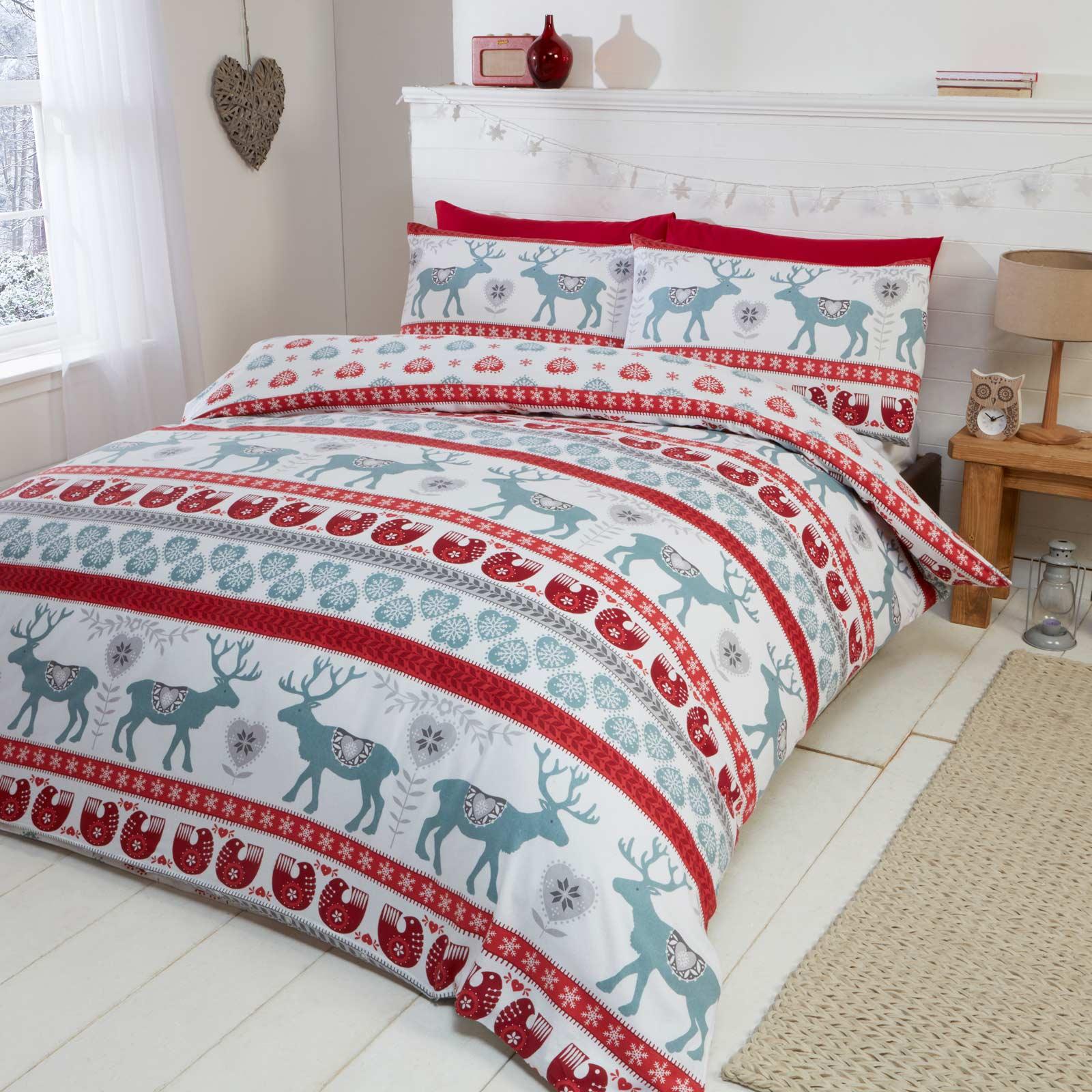 Rapport Scandi Brushed Cotton Red Duvet Cover Quilt Bedding Set Ideal