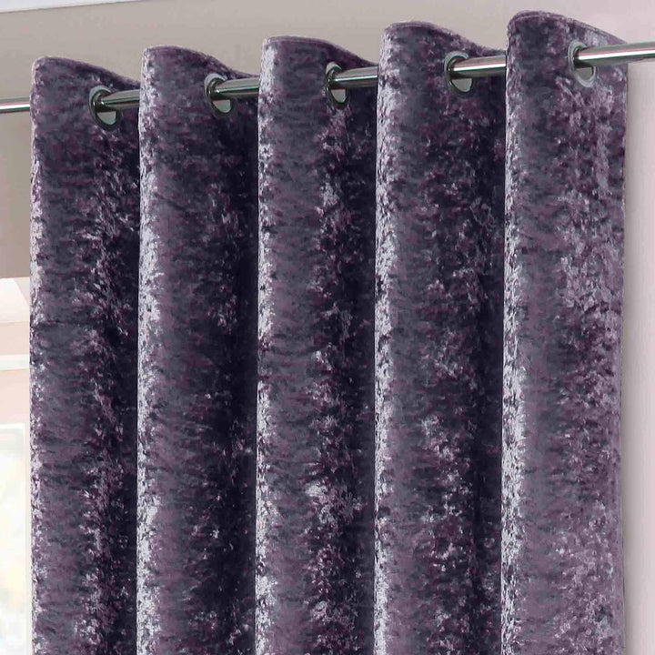 Crushed Velvet Lined Eyelet Curtains Amethyst -  - Ideal Textiles